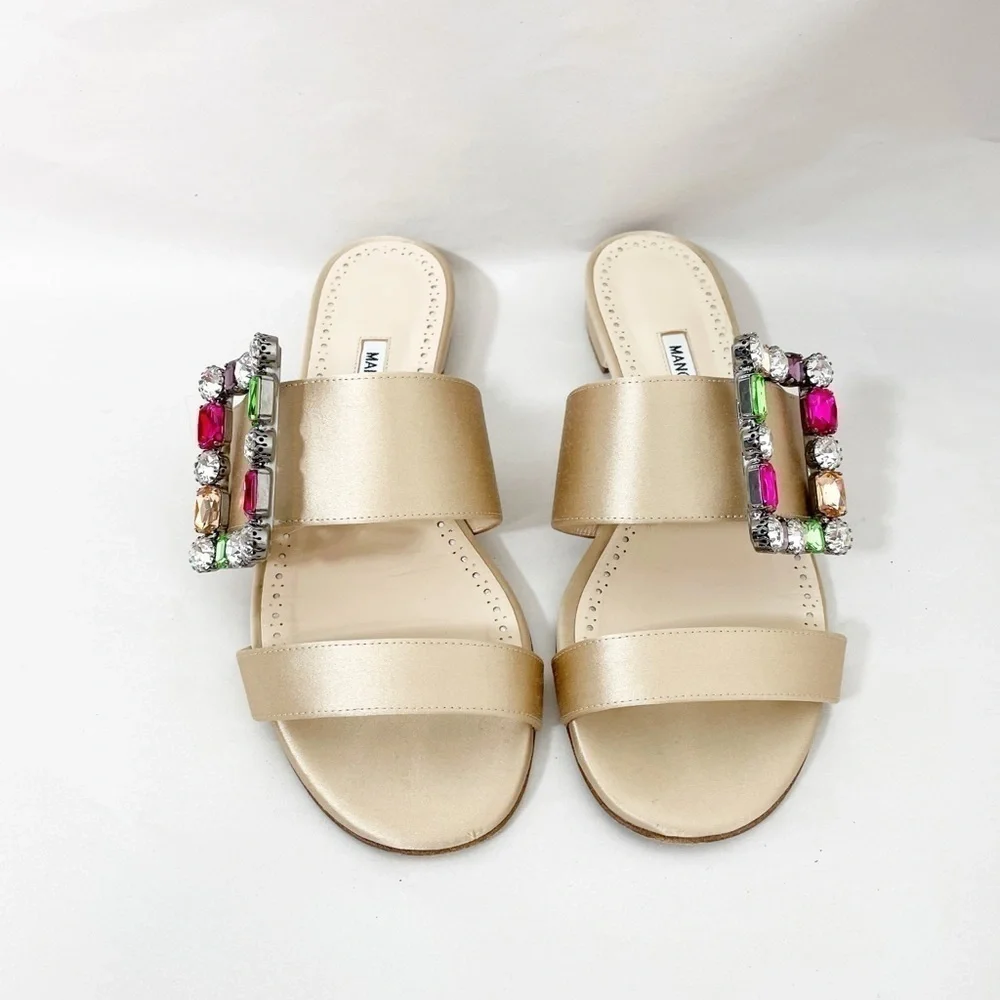 MANOLO BLAHNIK Verda Jewel Embellished Satin Sandals